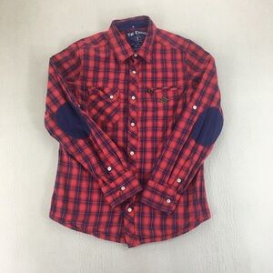 Epic Threads Shirt Junions Size Large Elbow Patches Red Plaid Button Up Outdoor